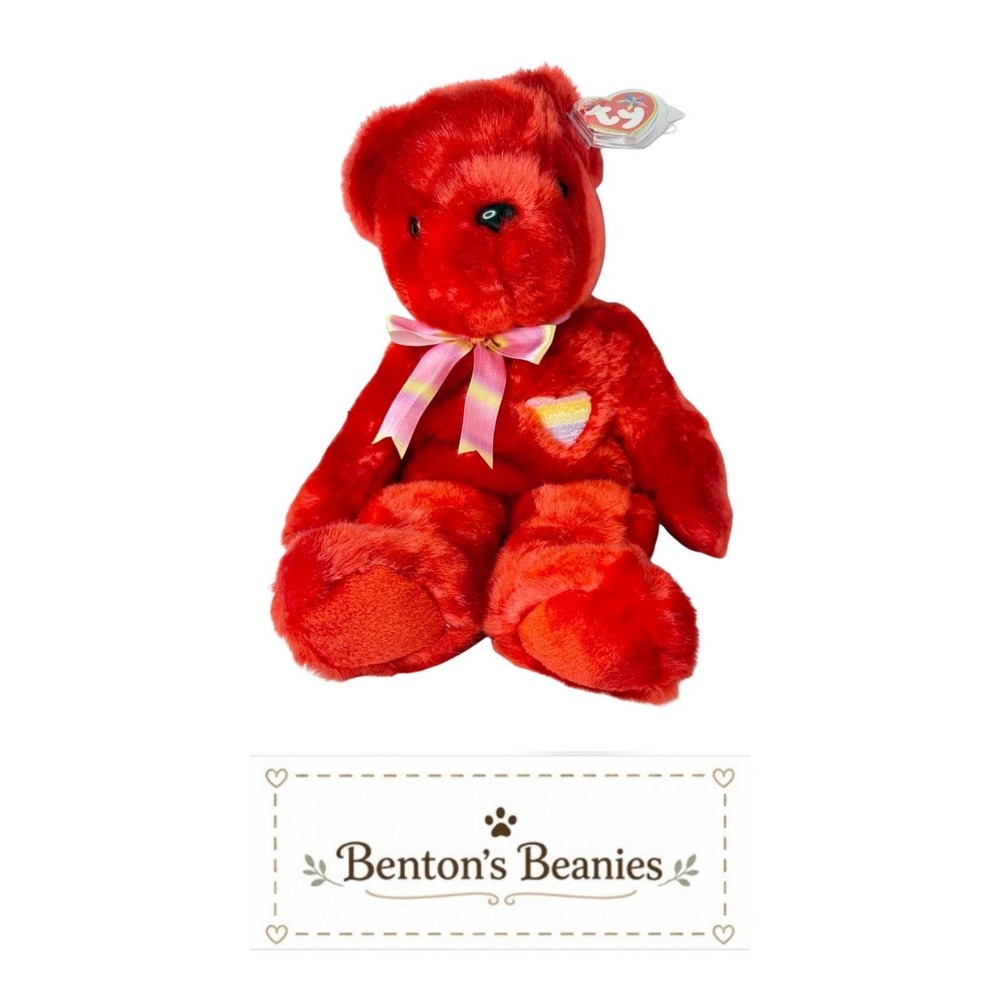 Kiss-E the Bear TY Beanie Buddies | Mint Heart & Tush Tags